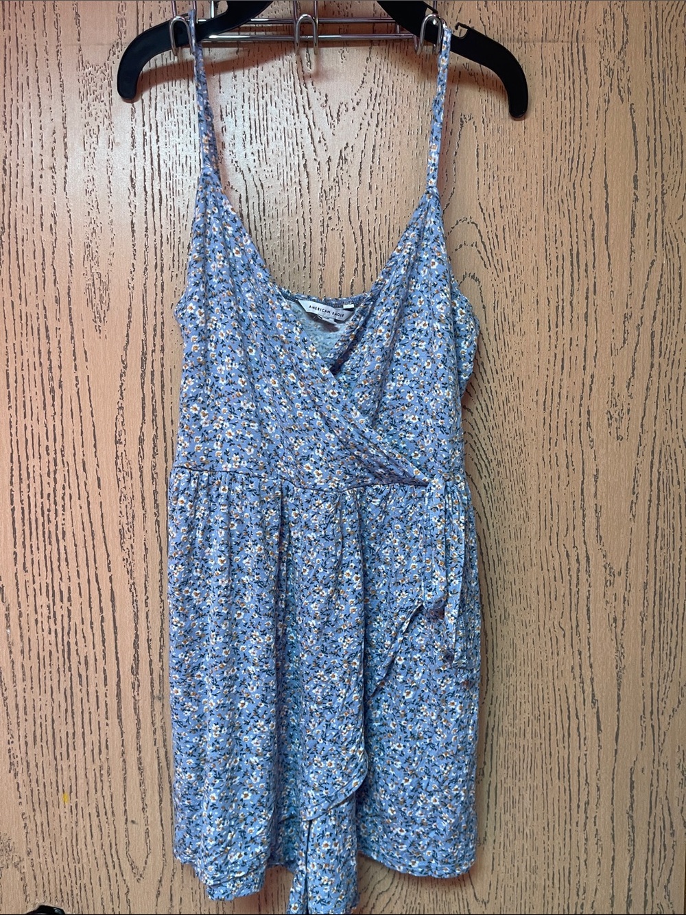 American Eagle Outfitters Light Blue Floral Wrap Romper